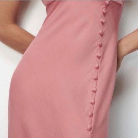 ZARA Silk Light Pink Midi Dress With Slit and buttons size medium - Picture 7 of 15